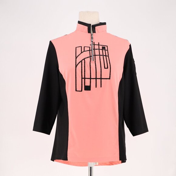 JAMIE SADOCK Abstract Geo Print Quarter Zip Mock Neck Golf Top Pink/Black Size S - Picture 1 of 6